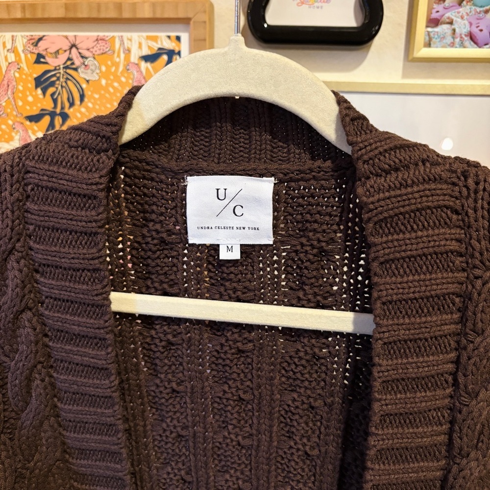 Undra Celeste Brown Cable Knit Cardigan Sweater - Picture 3 of 9